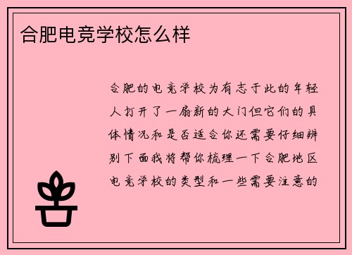 合肥电竞学校怎么样